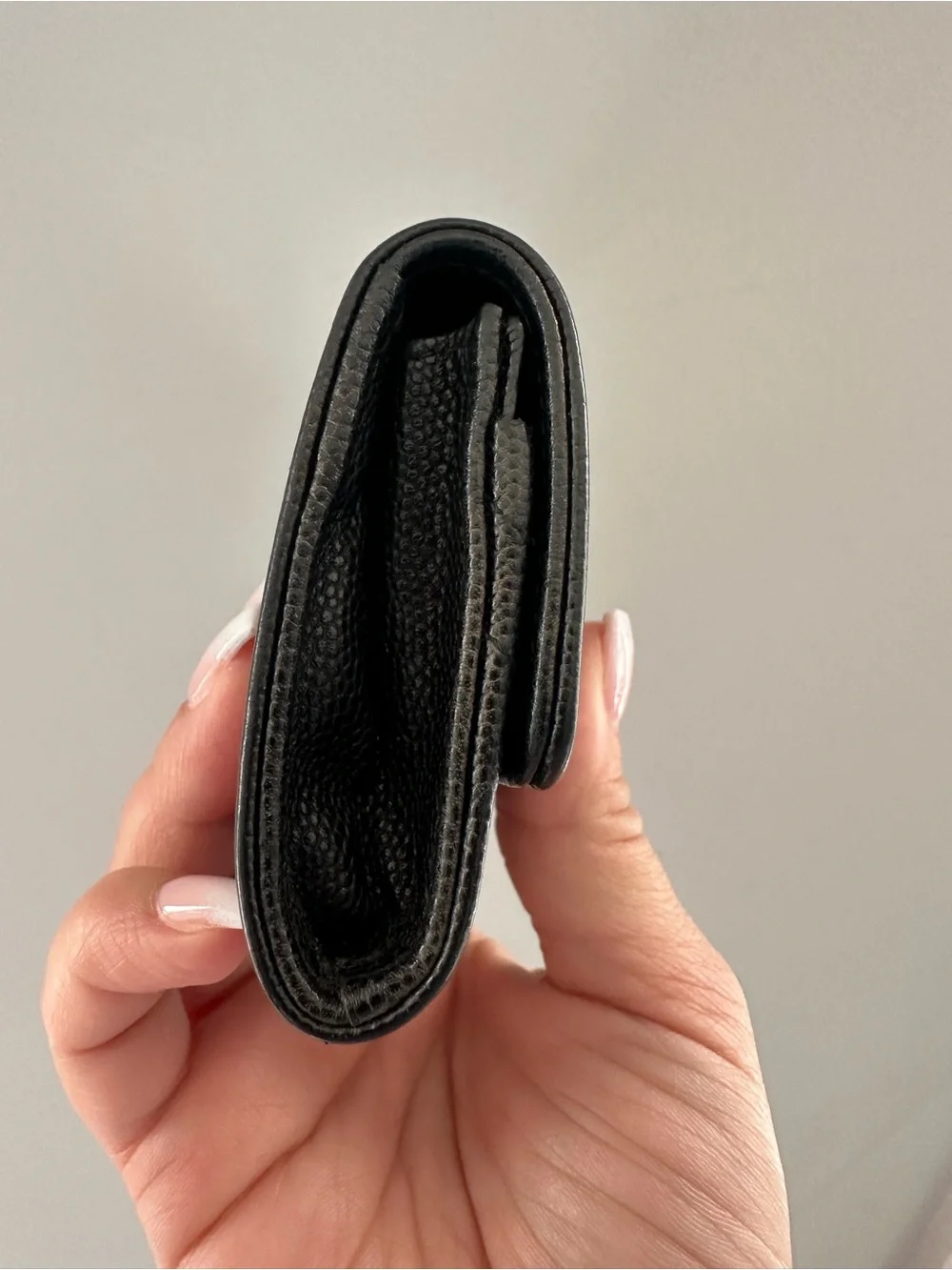 Chanel Black Caviar Chevron Compact Wallet